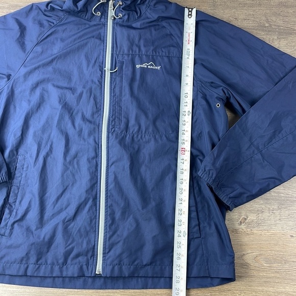 Eddie Bauer Mens Navy Blue Hooded Zip Up Windbreaker, size Large Tall - Picture 6 of 10